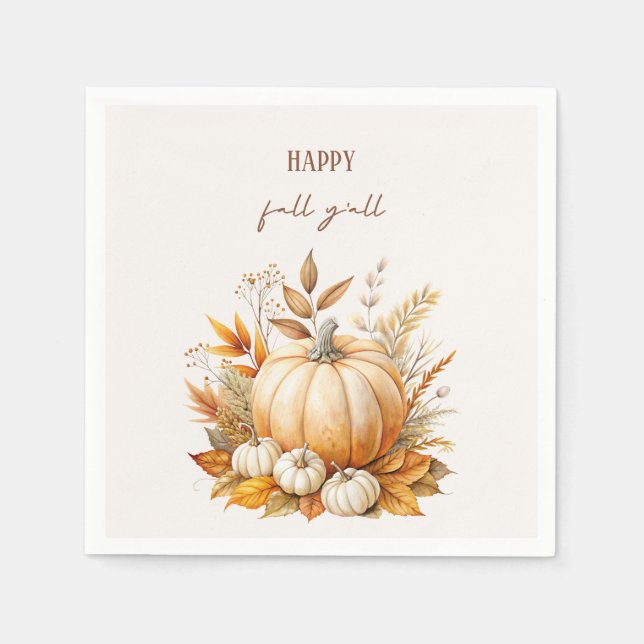 Autumn Boho Watercolor Pumpkin Happy Fall Y'all Napkin (Front)