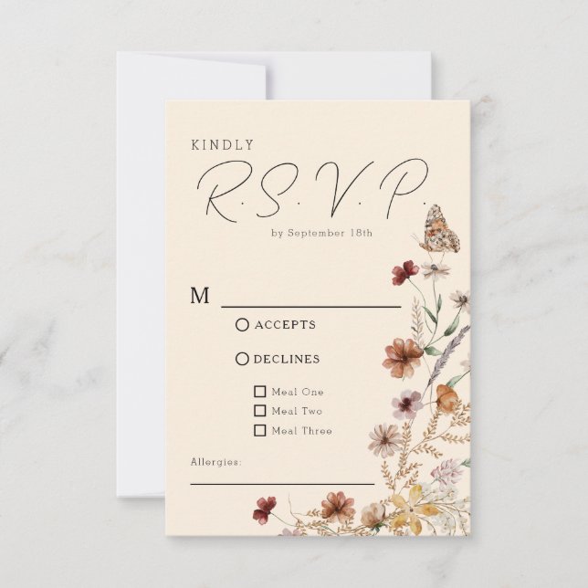 Autumn Boho Wildflower Wedding RSVP Card (Front)