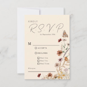 Autumn Boho Wildflower Wedding RSVP Card