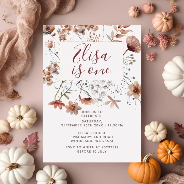 Autumn Boho Wildflowers 1st Birthday Party Invitat Invitation (Creator Uploaded)