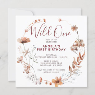 Autumn Boho Wildflowers 1st Birthday Party Invitat Invitation