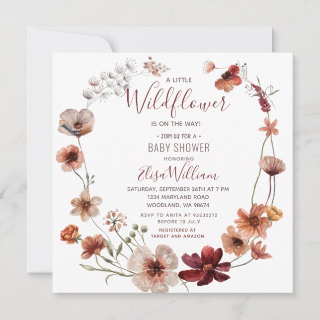Autumn Boho Wildflowers is on the way Baby Shower Invitation (Front)