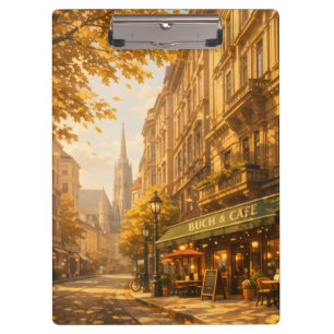 Autumn Book & Café Street Cozy European Alley Clipboard