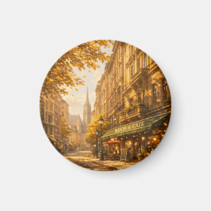 Autumn Book & Café Street Cozy European Alley Magnet