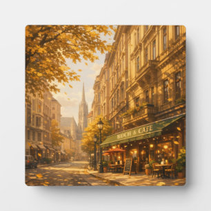 Autumn Book & Café Street Cozy European Alley  Plaque