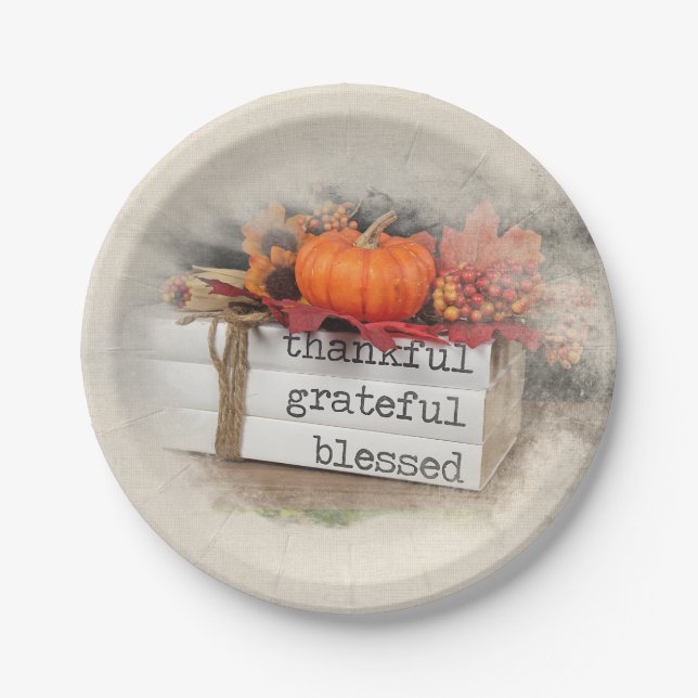 Autumn Book Stack Paper Plate (Front)