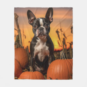 Autumn Boston Terrier Fleece Blanket