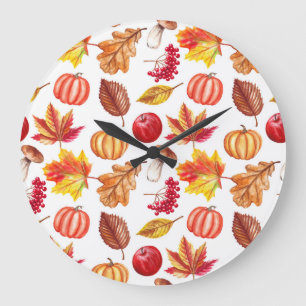 Autumn Botanic Seamless: Floral Elegance. Large Clock