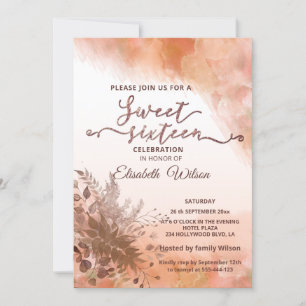 Autumn botanical blushed cantaloupe watercolor invitation
