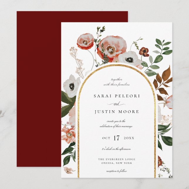 Autumn Botanical Floral Arch Frame Wedding Invitation (Front/Back)