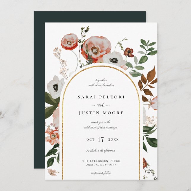 Autumn Botanical Floral Arch Frame Wedding Invitation (Front/Back)