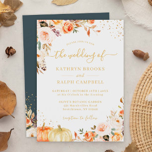 Autumn Botanical Floral Gold Glitters Fall Wedding Invitation