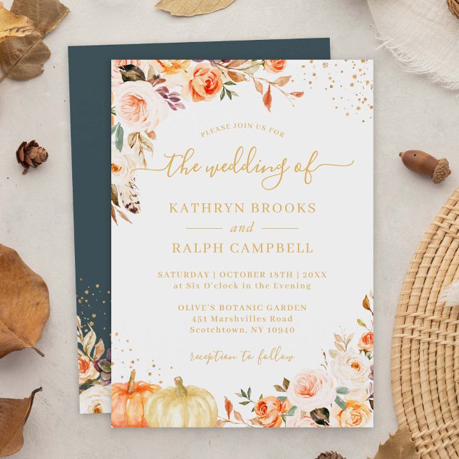 Autumn Botanical Floral Gold Glitters Fall Wedding Invitation (Creator Uploaded)