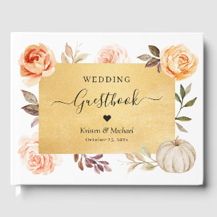 Autumn Botanical Floral Gold Glitters Wedding Guest Book