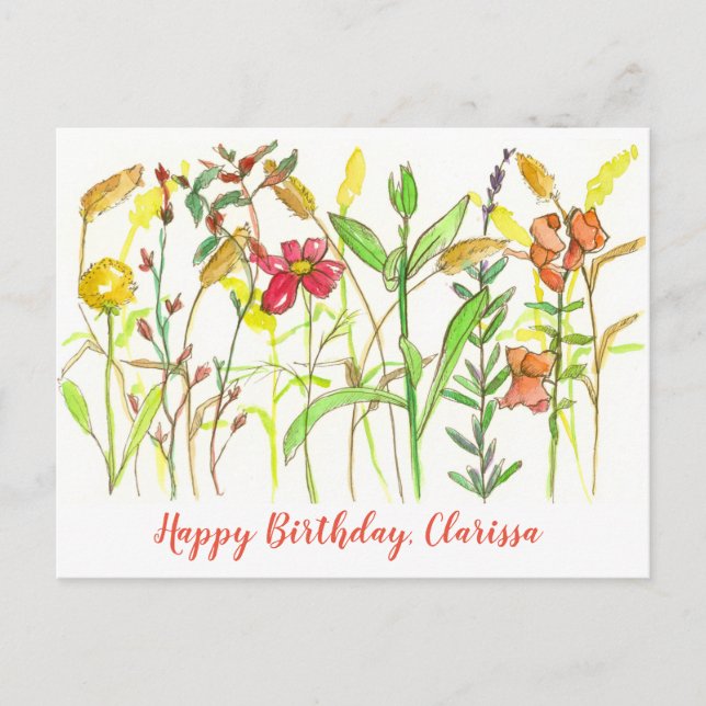 Autumn Botanical Flowers Happy Birthday Postcard (Front)
