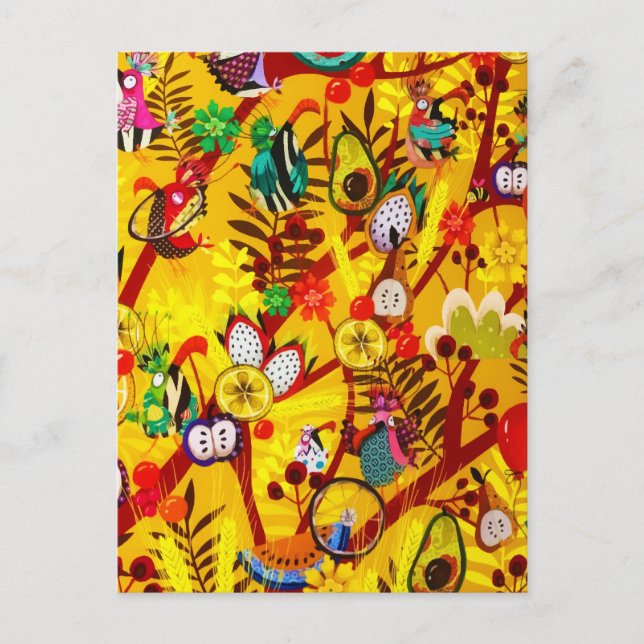 Autumn Botanical Forest Bird Flowers Paradise Holiday Postcard (Front)