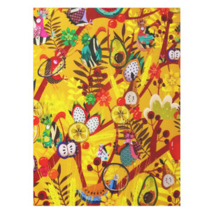Autumn Botanical Forest Bird Flowers Paradise Tablecloth