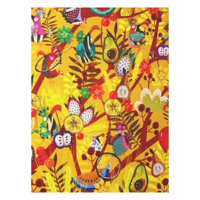 Autumn Botanical Forest Bird Flowers Paradise Tablecloth (Front)