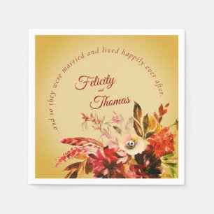 Autumn Botanical Golden Happily Ever After Wedding Napkin