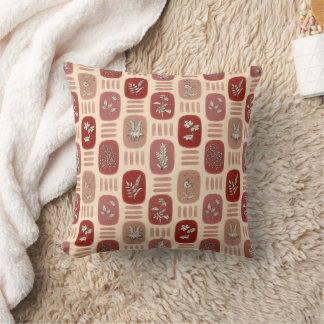 Autumn Botanical Illustrations in Red and Beige Cushion