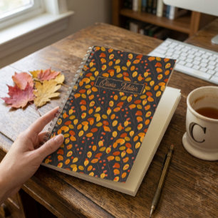 Autumn Botanical Leaves Personalised Spiral Notebook