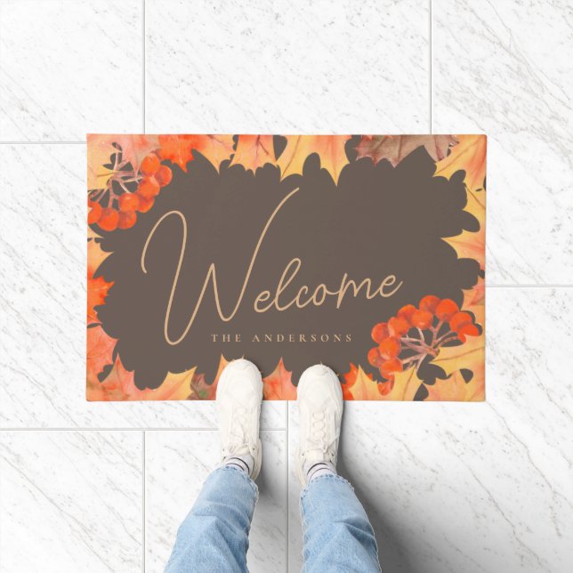 Autumn Botanical Maple Leaves & Berries Custom Doormat (Indoor)