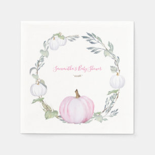 Autumn Botanical Pink & White Pumpkin Thanksgiving Napkin