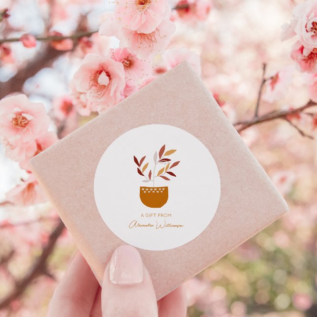 Autumn Botanical Plant Personalised Name Gift From Classic Round Sticker (Creator Uploaded)