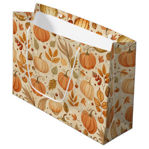 Autumn Botanical Pumpkin Vine Pattern Large Gift Bag