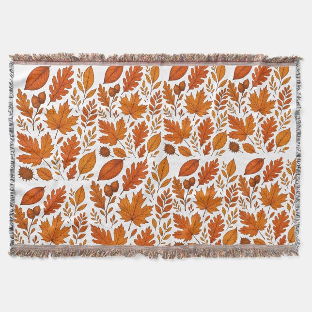 Autumn Botanical – Vintage Fall Leaves Throw Blanket (Front)