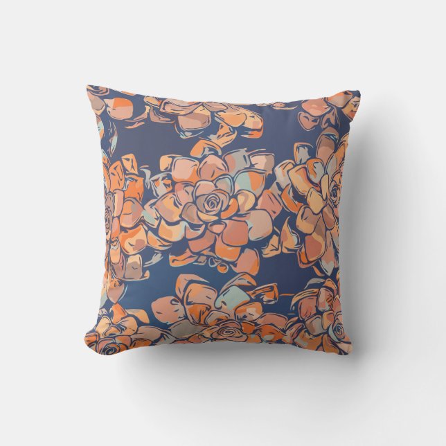 Autumn Botanicals in Earthy Neutrals and Navy Cushion (Front)