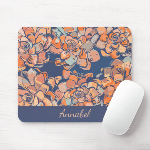 Autumn Botanicals in Earthy Neutrals and Navy Mouse Mat