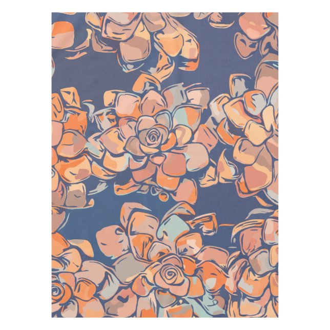 Autumn Botanicals in Earthy Neutrals and Navy Tablecloth (Front)