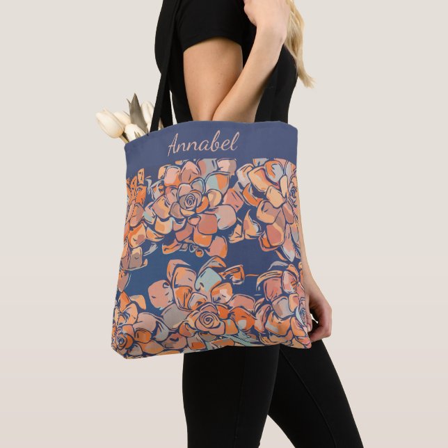 Autumn Botanicals in Earthy Neutrals and Navy Tote Bag (Close Up)