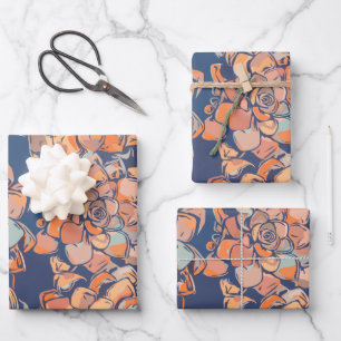 Autumn Botanicals in Earthy Neutrals and Navy Wrapping Paper Sheet