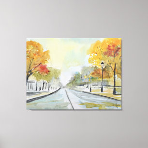 Autumn Boulevard in Paris Expressionist Canvas Print