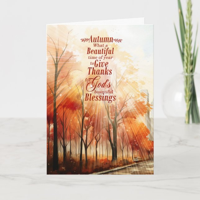 Autumn Bountiful Blessings Christian Thanksgiving Holiday Card (Front)
