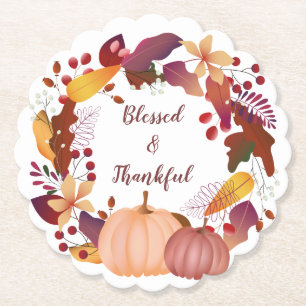 Autumn Bounty Blessed Thanksgiving Paper Coaster