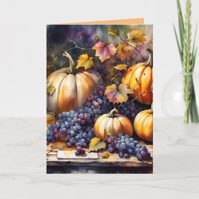 Autumn Bounty, pumpkins, Grapes honey Card (Front)