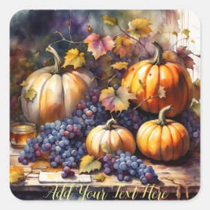 Autumn Bounty, pumpkins grapes -*Personalise* Square Sticker