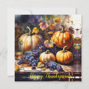 Autumn Bounty, pumpkins grapes -Thanksgiving Invitation