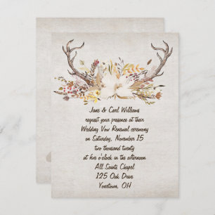 autumn bouquet and deer antlers-vow renewal invitation