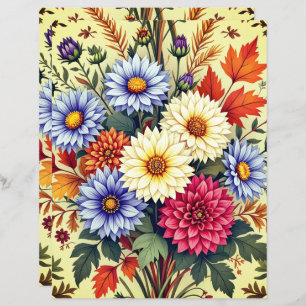 Autumn Bouquet Asters and Dahlias Scrapbook Paper