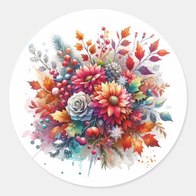 Autumn Bouquet | Floral Personalised Classic Round Sticker (Front)