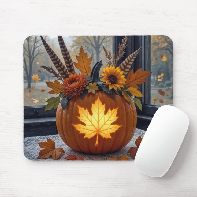 Autumn Bouquet In an Orange Pumpkin Mouse Mat (With Mouse)