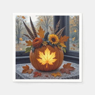 Autumn Bouquet In an Orange Pumpkin Napkin