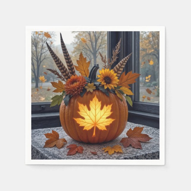 Autumn Bouquet In an Orange Pumpkin Napkin (Front)