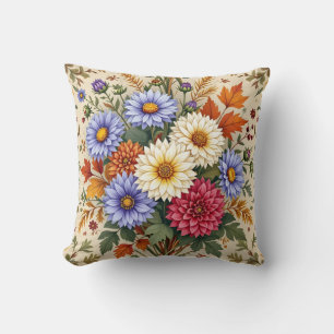 Autumn Bouquet of Asters and Dahlias Cushion