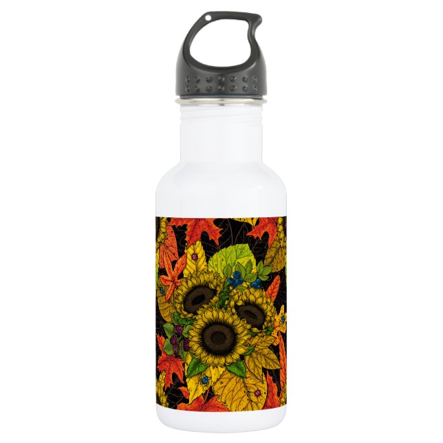 Autumn bouquet on black 532 ml water bottle (Front)