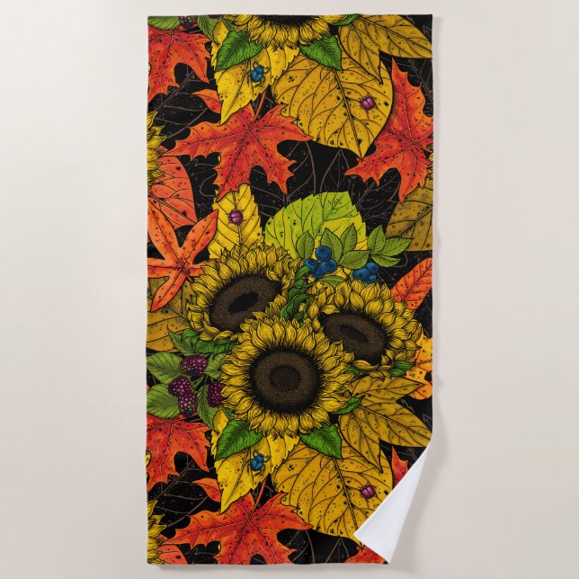 Autumn bouquet on black beach towel (Front)